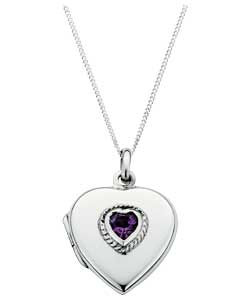 sterling Silver Amethyst Cubic Zirconia Heart Locket Pendant