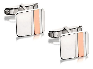 Sterling Silver And Copper Stripe Square Swivel