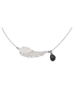 Sterling Silver Angel Wing and Black Glass Heart Necklet