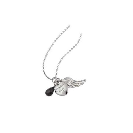 Sterling Silver Angel Wing and Black Glass Heart Pendant