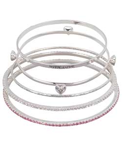 Sterling Silver Bangles - Amethyst, Pink and Grey Crystal