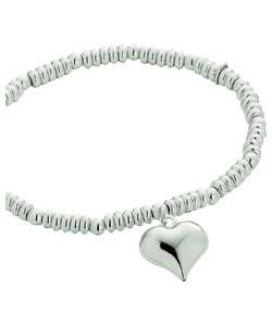 Sterling Silver Bead Stretch Bracelet with Heart Dropper
