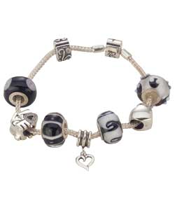 Sterling Silver Black and White Charm Bead Bracelet
