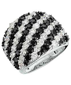 Silver Black and White Cubic Zirconia Band Ring
