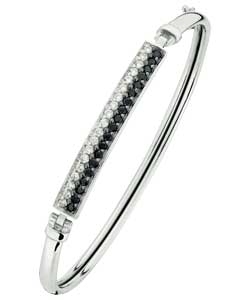 Sterling Silver Black and White Cubic Zirconia Bangle