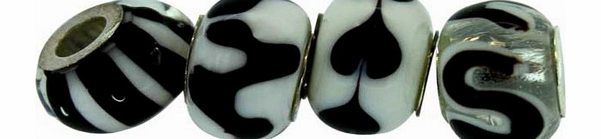 Sterling Silver Black and White Glass Beads -