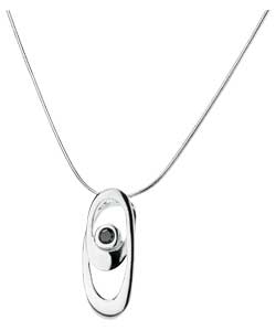 Sterling Silver Black Cubic Zirconia Oval Loop Pendant