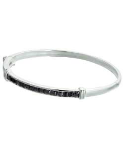 sterling Silver Black Cubic Zirconia Princess Cut Bangle