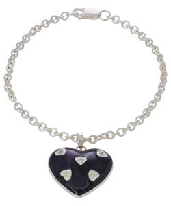 Sterling Silver Black Enamel and Cubic Zirconia Bracelet