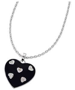 Sterling Silver Black Enamel and Cubic Zirconia Pendant