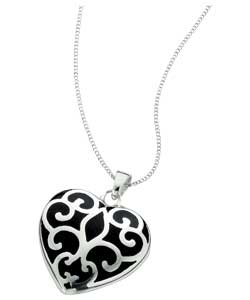 sterling Silver Black Resin Heart Pendant