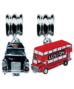 Silver Black Taxi and London Bus Enamel Charms