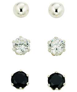 Sterling Silver Black, White and Silver Stud Earrings