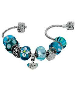 sterling Silver Blue Bead and Charm Bracelet