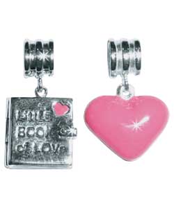 Sterling Silver Book of Love and Heart Enamel Charms