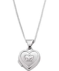 Sterling Silver Butterfly Heart Locket Pendant