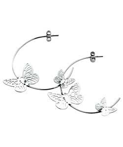 Sterling Silver Butterfly Hoop Earrings