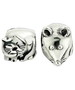 sterling Silver Cat and Mouse Charms