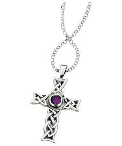sterling Silver Celtic Amethyst Cross Pendant