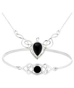 sterling Silver Celtic Onyx Bangle and Necklet Set