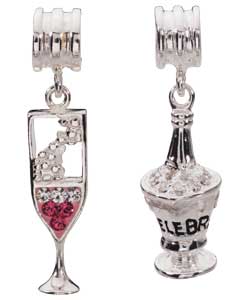 Sterling Silver Champagne Glass and Bottle Charms