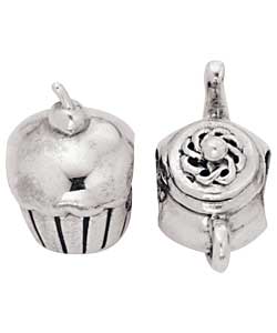 Sterling Silver Cherry Muffin and Teapot Charms