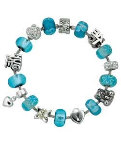 sterling Silver Childrens Blue Glass Bead Bracelet