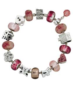 sterling Silver Childrens Pink Glass Bead Bracelet