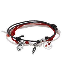 Sterling Silver Childrens Thong with Charms -Black/Red/White
