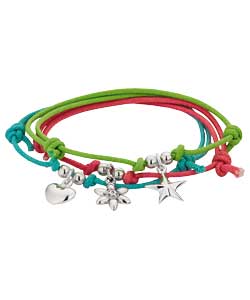 Sterling Silver Childrens Thong with Charms -Pink/Blue/Green