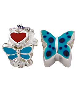 Silver Childs Blue Enamel Bead Charms