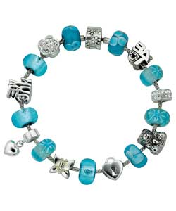 Sterling Silver Childs Blue Glass Bead Bracelet