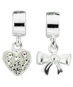 Sterling Silver Childs Bow and Crystal Heart