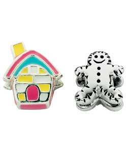 Silver Childs Charms - Gingerbread Man and House