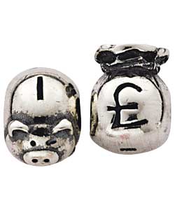 Sterling Silver Childs Piggy Bank and Money Sack Charm Beads