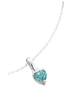 sterling Silver Created Aquamarine March Birthstone Pendant