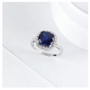 STERLING SILVER CREATED SAPPHIRE AND CUBIC
