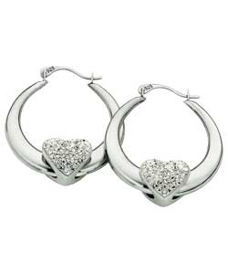Sterling Silver Creole Earrings with Crystal Heart
