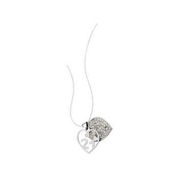 Sterling Silver Crystal 21st Heart Pendant