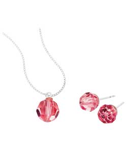 Silver Crystal Ball Pendant and Earring Set