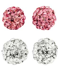 Silver Crystal Ball Stud Earrings - 2