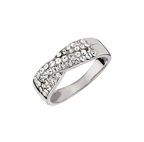 Sterling Silver Crystal Crossover Band Ring