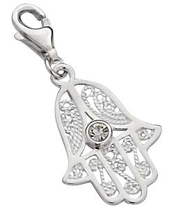 Sterling Silver Crystal Fatima Hand Charm
