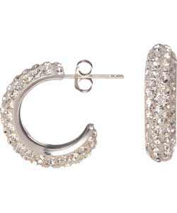 Sterling Silver Crystal Half Hoop Earrings