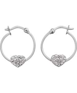 Silver Crystal Heart Creole Earrings