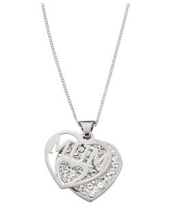 Silver Crystal Heart Mum Pendant
