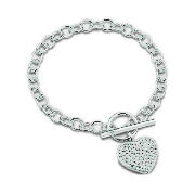 Sterling Silver Crystal Heart T-Bar Bracelet