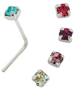 Sterling Silver Crystal Nose Studs - Set of 5