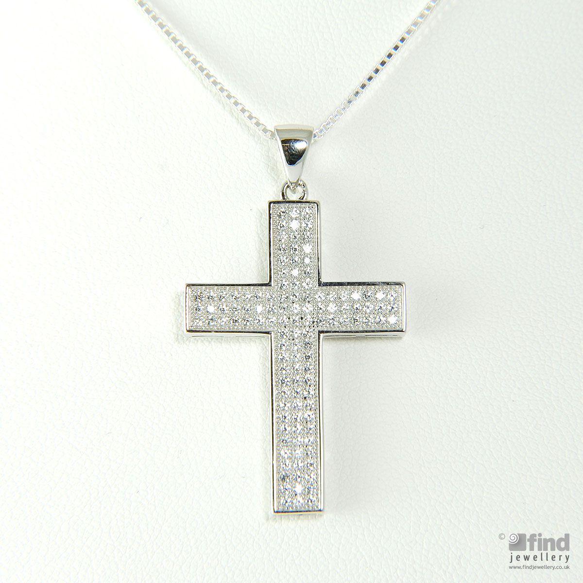 Sterling Silver Crystal Set Cross Pendant Necklace