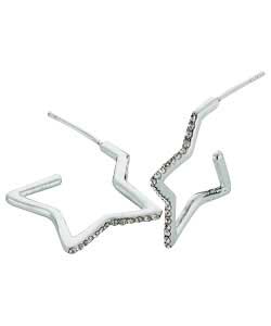 sterling Silver Crystal Star Shaped Hoop Earrings